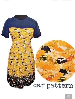 Vintage car pattern anthropologie by cotton candy brand dress